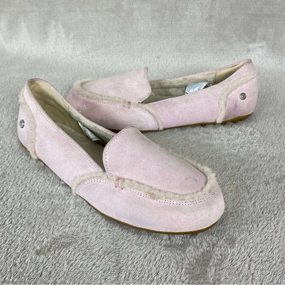 UGG Hailey Sparkle Girls Slippers Flats Size 4 Pink Sheepskin Suede Slip On